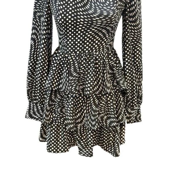 WAYF Polka Dot Print Square Neck Long Sleeve Tiered Mini Dress – Size XS – NWT - Picture 3 of 9
